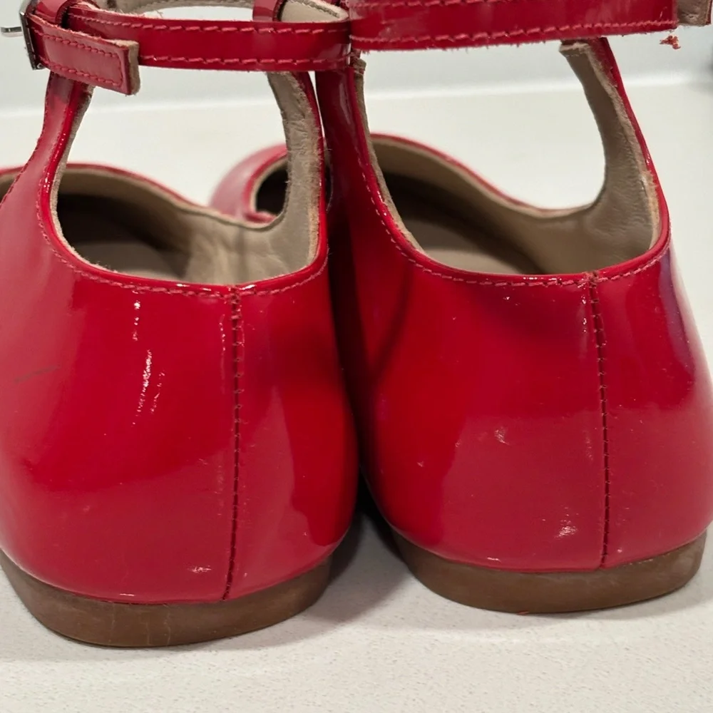 Girls Red Patent Ankle-Strap Flats